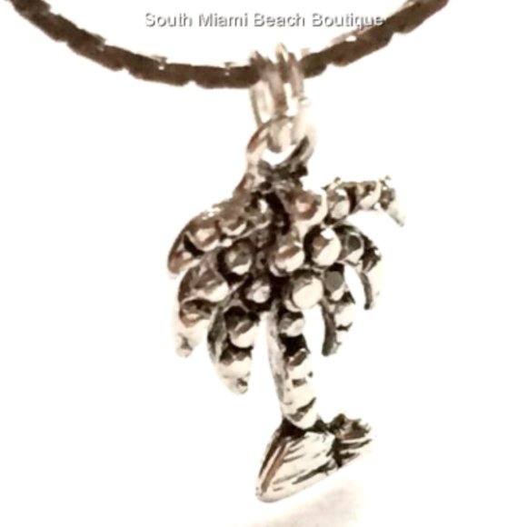 Silver Palm Tree Necklace 18" Island Beach Coconut Rhodium Plated Pendant - Picture 9 of 9